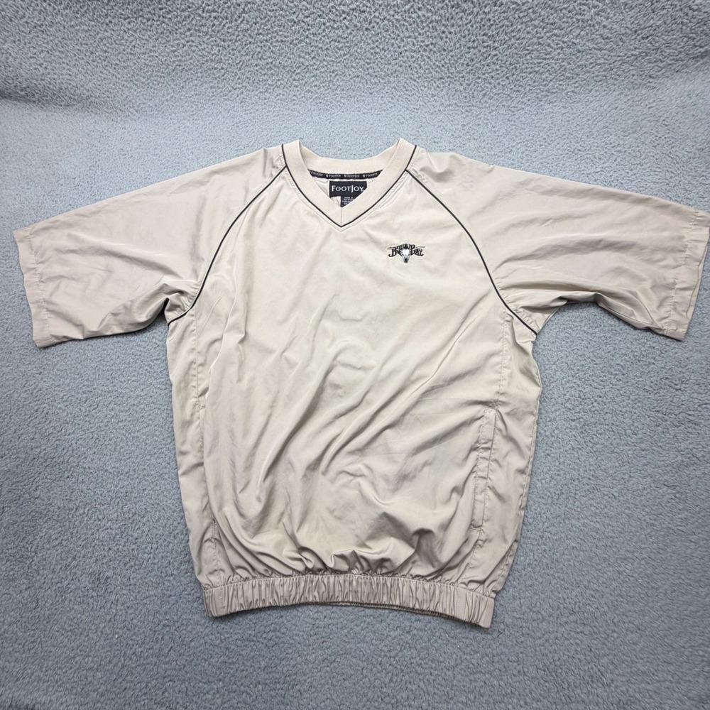 FootJoy 1001197 Mens Medium Bulls Bay Golf Club V-Neck Pullover Tan Windshirt